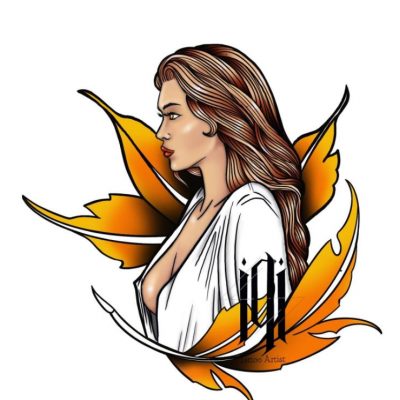 dibujo mujer hoja